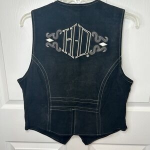Harley-Davidson Vintage 90's Vest Black Suede Leather Womens Biker L Embroidered